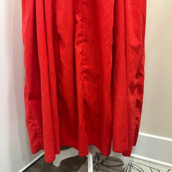 Commense Red Linen-Blend Pleated Maxi Dress With Front Keyhole Cutout Cottage - Picture 8 of 14